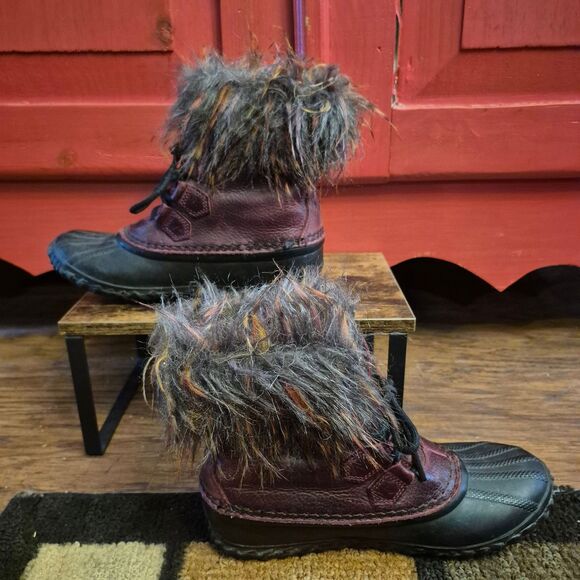 Sorel Boots Womens Size 7 Out N About Burgundy Lux Fur Trim Leather Winter Shoes